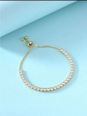 Classic Gold Crystal Tennis Bracelet - Adjustable Sparkle